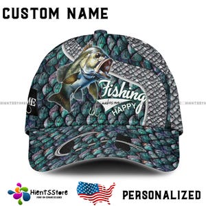 Benutzerdefinierte Name Bass Fischen Cap für Männer Benutzerdefinierte Name Fischer Hut, Angeln Geschenke für Papa, Outdoor-Sport-verstellbare Baseball-Hut