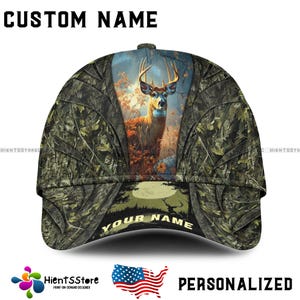 Chapeau de chasse au chevreuil avec nom personnalisé pour homme - Casquette camouflage Buck réaliste avec nom personnalisé - Cadeau chasseur pour papa, chapeau camouflage d&#39;extérieur
