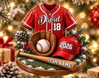 Personalized Baseball Ornament, Baseball Player Christmas Ornament 2026, Baseball Tree Ornament,Boy Baseball Gift, Team Name Jersey Ornament