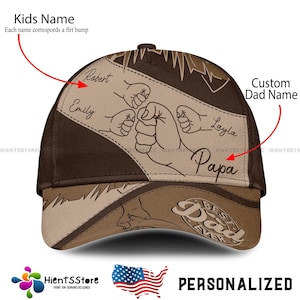 Custom Name Daddy First Bump Cap, Custom Dad Cap with Kids’ Names, Dad Grandpa Kids Holding Hands Cap, Grandpa Gifts, Father&#39;s Day Gifts