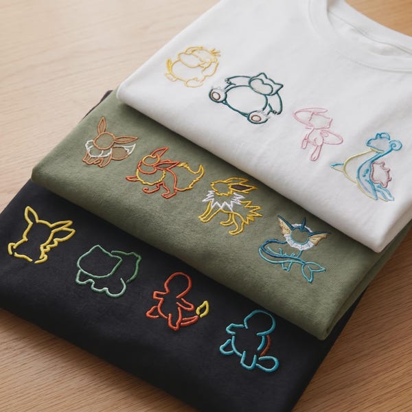 Camiseta personalizada con bordado del contorno de PKM, camiseta de anime personalizada, camiseta lavada para gamers, regalo para fans del anime.