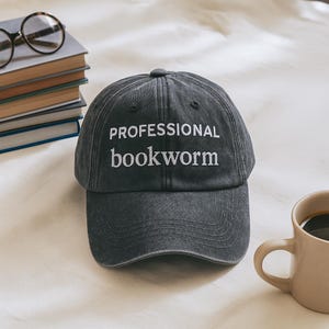 Custom Name Professional Bookworm Embroidered Hat – Aesthetic Reading Cap for Women – Vintage Book Lover Dad Hat – Literary Gift for Readers