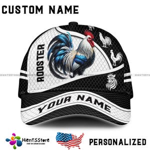 Custom Name Rooster Hat - Fighting Rooster Baseball Cap, Personalized Name Steel Fence Cap, Farm Life Rooster Lover Gift for Men and Women