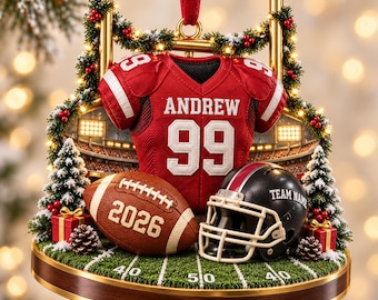 Personalized Football 3D Print Ornament 2026, Custom Jersey & Helmet Keepsake