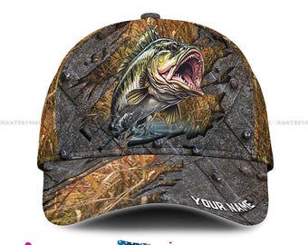 Gorra de pesca con nombre personalizado, gorra de pesca de lubina personalizada, equipo para actividades al aire libre, opciones de camuflaje y nombre, regalos de pesca perfectos para hombres, camioneros y papás.