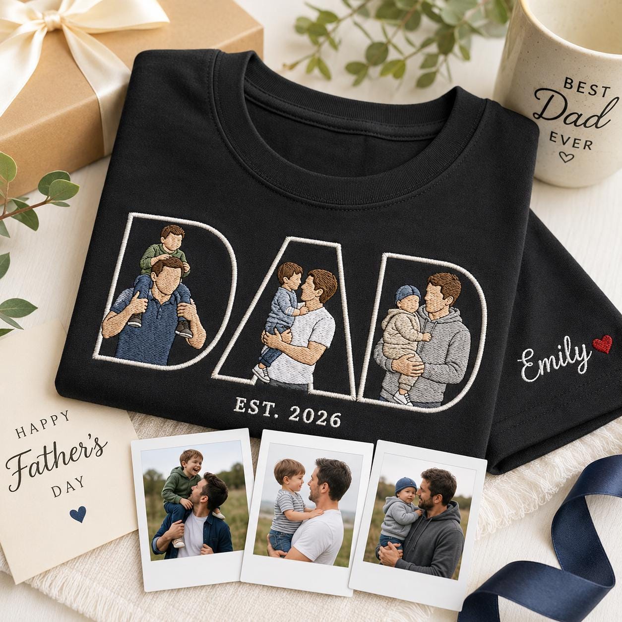 Custom Dad T-shirt With Photo Inside Letters, Personalized