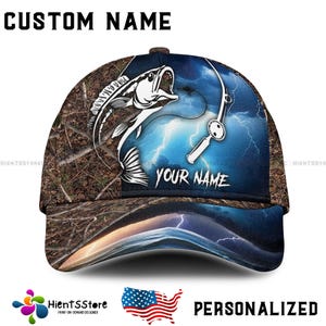 Custom Name Fishing cap, Personalized Bass Fishing Cap, Outdoor Gear, Camo and Name Options, Perfect Fishing Gifts for Men, Trucker & Dad