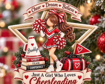 Personalized Cheerleader Christmas Ornament, Custom Name Cheerleading Gift for Girl, Cheer Team Ornament, Cheerleader Keepsake, Sports Gift