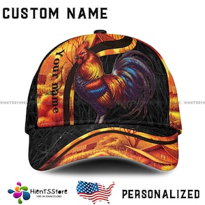 Boné de beisebol com nome personalizado de galo, chapéu de fazenda com nome personalizado, presente rústico para amantes de galinhas, boné de caminhoneiro estilo country para homens e mulheres