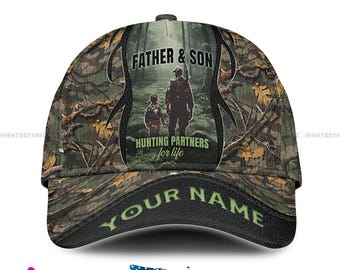 Custom Name Father & Son Hunting Partners Cap - Custom Camo Hats for Men, Outdoor Adventure Gear, Unique Hunting Gift, Camouflage Name Cap