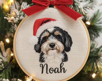 Custom Embroidered Pet Portrait Ornament, Custom Embroidered Christmas Ornament, Pet Portrait Gift for Pet Lovers, Custom Pet Christmas Gift