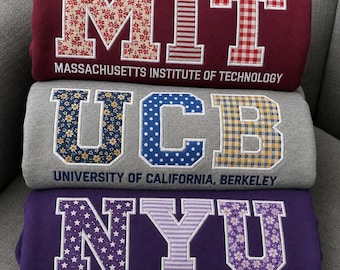 Custom Patchwork Embroidered Sweatshirt, Custom Varsity Applique Crewneck, Personalized College Letter Sweatshirt, Preppy High School Gift