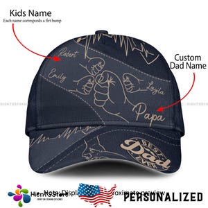 Custom Name Daddy First Bump Cap, Custom Dad Cap with Kids’ Names, Dad Grandpa Kids Holding Hands Cap, Grandpa Gifts, Father&#39;s Day Gifts