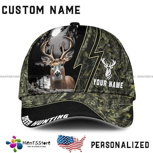 Chapeau de chasse au chevreuil avec nom personnalisé pour homme - Casquette camouflage Buck réaliste avec nom personnalisé - Cadeau chasseur pour papa, chapeau camouflage d&#39;extérieur