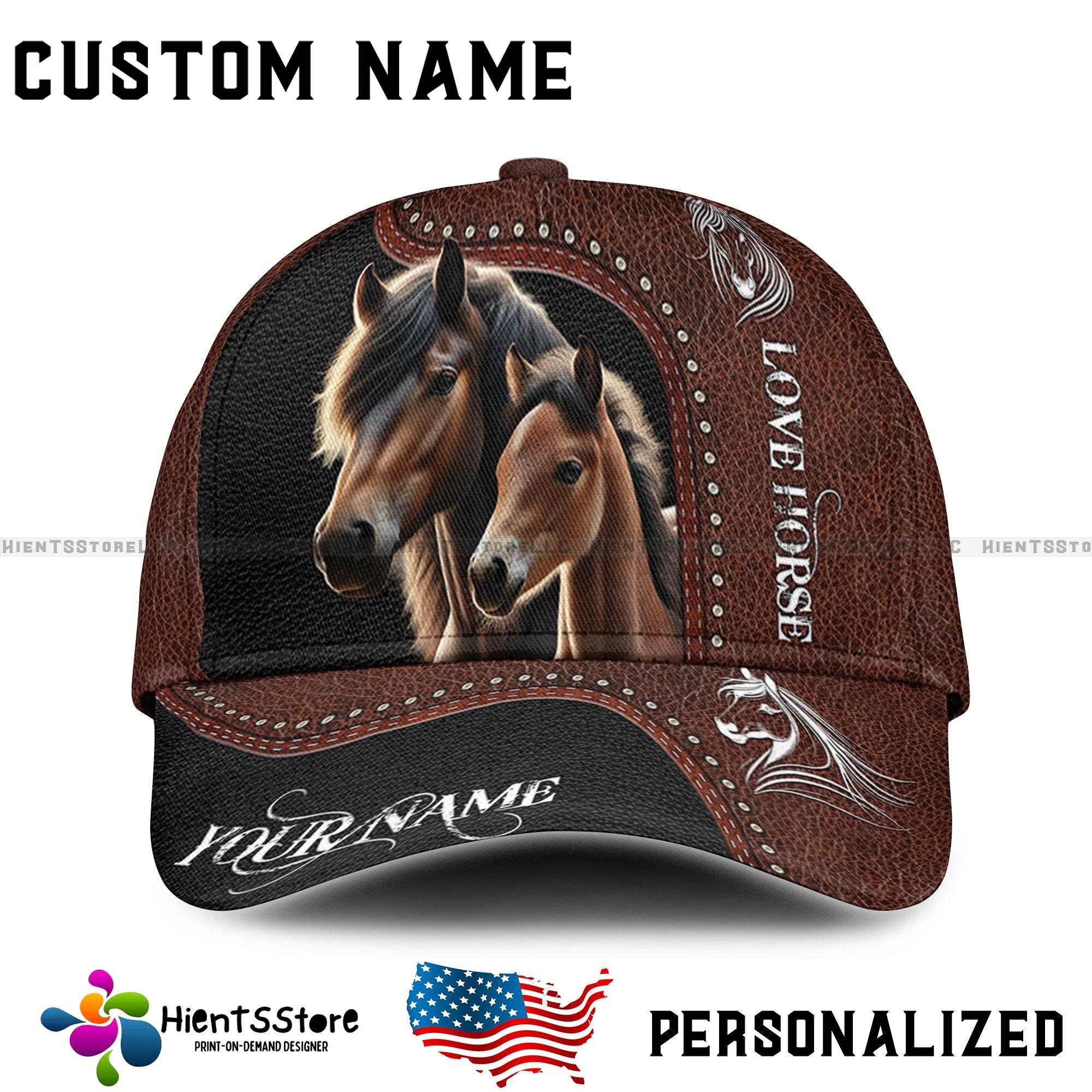Custom Name Horse Couple Baseball Cap for Horse Lovers - Custom Name Western Horseback Riding Hat Gift for Men Perfect cap for Animal Lover