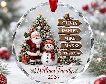 Personalized Family Christmas Ornament 2026, Custom Name Signpost Ornament, Glass Christmas Tree Ornament, Family Keepsake Gift