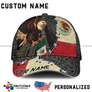 Personalized Mexico Eagle Baseball Cap for Men, Custom Name Mexican Flag Hat, Patriotic Aztec Snapback Gift for Him