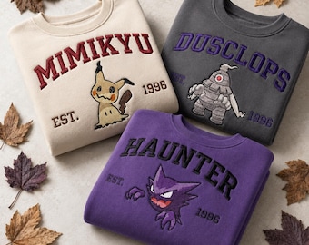 Cute Creature Embroidered Sweatshirt Halloween, Vintage Cartoon Crewneck, Anime Inspired Pullover, Birthday Gift for Him Her