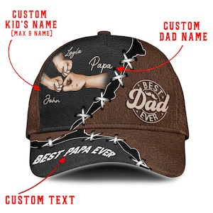 Custom Name The Coolest Dad Hat With Son&#39;s Name 3D Printed Fabric Hat with Pattern Leather Look, Personalized Father&#39;s Day Gift For Dad