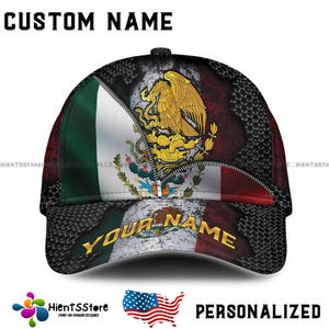 Custom Mexico Flag Hat Personalized Mexican Eagle Cap for Men, Patriotic Adjustable Trucker Cap Gift, Mexican Pride Dad Hat