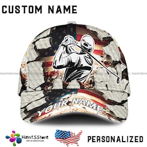 Benutzerdefinierte Name Cracked Wall Golf Hut mit USA Flagge, personalisierte Baseballkappe, Vatertag Golf Zubehör