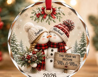 Custom First Christmas Ornament, Newlywed Wedding Gifts, Personalized First Christmas Keepsake, Our 1st Married Christmas Mr Mrs Orrnament