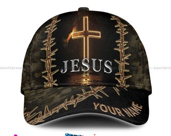 Custom Name Personalized Christian Jesus Gifts, Faith-Based Religious Cap, Cross Camo Hat, Perfect for Christian Outdoor Gear & Hunting