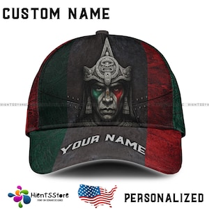 Custom Name  Aztec Warrior Mexico Hat – Personalized Baseball Cap for Mexican Pride, Heritage Gift, Latino Culture Snapback Adjustable