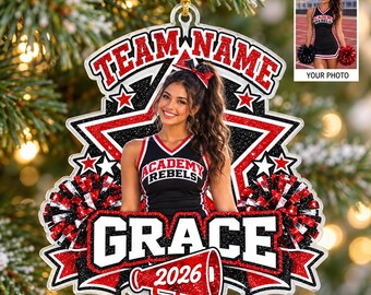 Personalized Photo Cheerleader Girl Ornament, Cheerleading Christmas Ornament, Cheerleader Team Ornament, Cheer Coach Gift, Cheerleader Gift