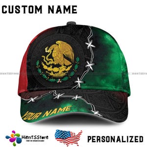 Custom Mexico Flag Baseball Cap Personalized Eagle Hat for Men – Patriotic Mexican Cap Gift Adjustable Trucker Hat with Name
