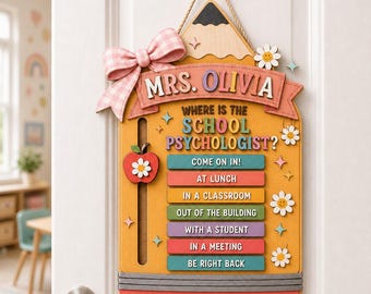 Personalized School Psychologist Door Sign, Teacher Classroom Door Decor, Coffee Cup Availability Sign, Custom Office Sign