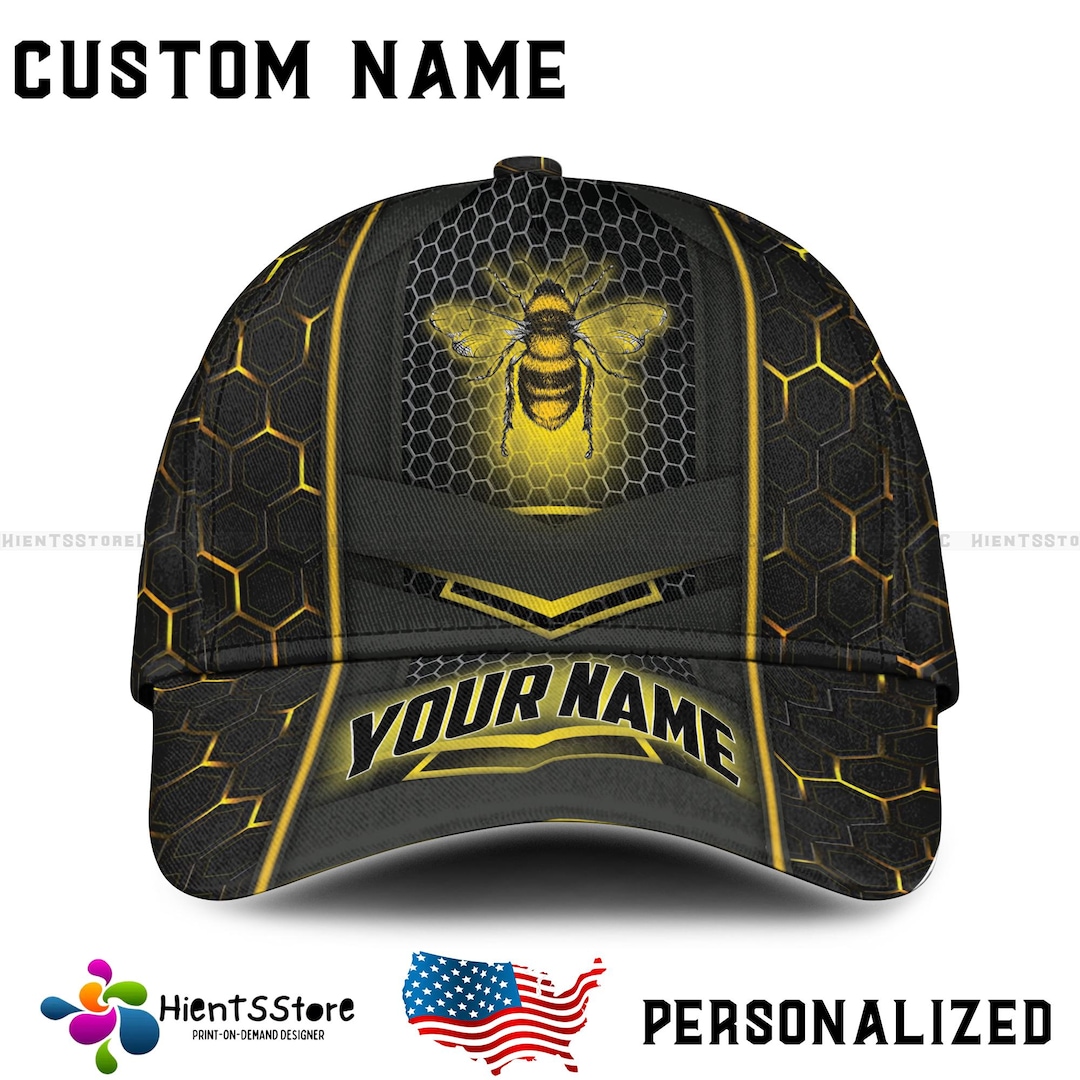Custom Name Bee Hat With Personalized Name Honeycomb Baseball Cap Gift ...