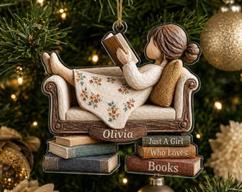 Personalized Book Lover Christmas Acrylic Ornament, Custom Name Holiday Decor For Readers, "Just a Girl Who Loves Books", Gift For Women