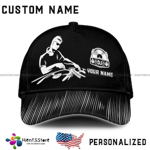 Custom Name DJ Hat – Personalized Name Cap for Disc Jockey, Turntable Music Hat for DJs, EDM Lovers, Festival Performers, Club Gift Idea