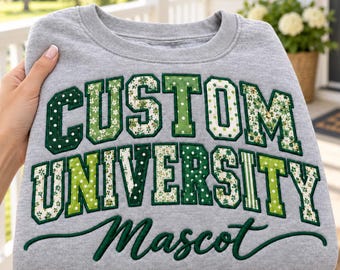 Custom College Patchwork Embroidered Sweatshirt, Personalized University Applique Crewneck, School Spirit Embroidered Hoodie Gift