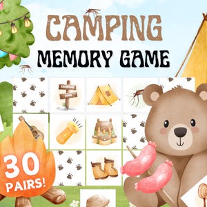 Gioco di memoria da campeggio stampabile - Attività di abbinamento divertente per bambini (download immediato, PDF)