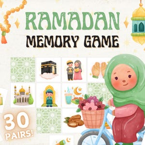 Ramadan-geheugenspelkaarten, afdrukbare Ramadan-activiteit voor kinderen, bijpassende kaarten voor Ramadan, islamitisch leren, digitale download