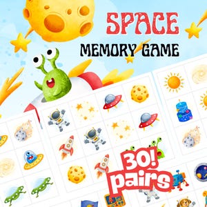 宇宙の記憶ゲーム - 宇宙飛行士、エイリアン、惑星のマッチングアクティビティ（子供向け、宇宙の誕生日パーティー）（すぐにダウンロード可能）
