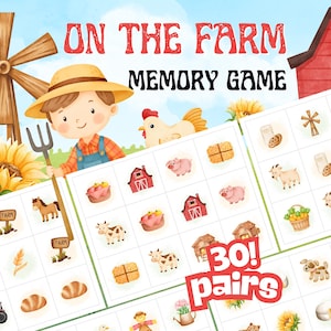 On the Farm Memory Game – Farm Preschool Activity for Kids, Printable Barn Animals Game, Digital Download