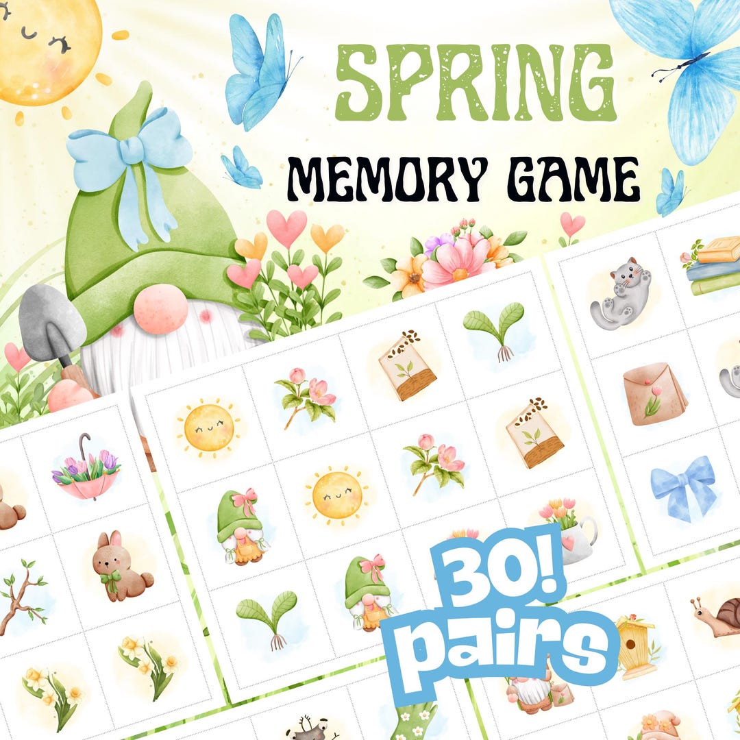 Printable Spring Memory Game, Fun Matching Pairs Activity for Kids ...