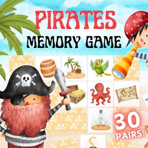 Druckbares Piraten Memory Spiel & Schatzkarte - Lustiges Memory Spiel für Kinder (Instant Download, PDF)