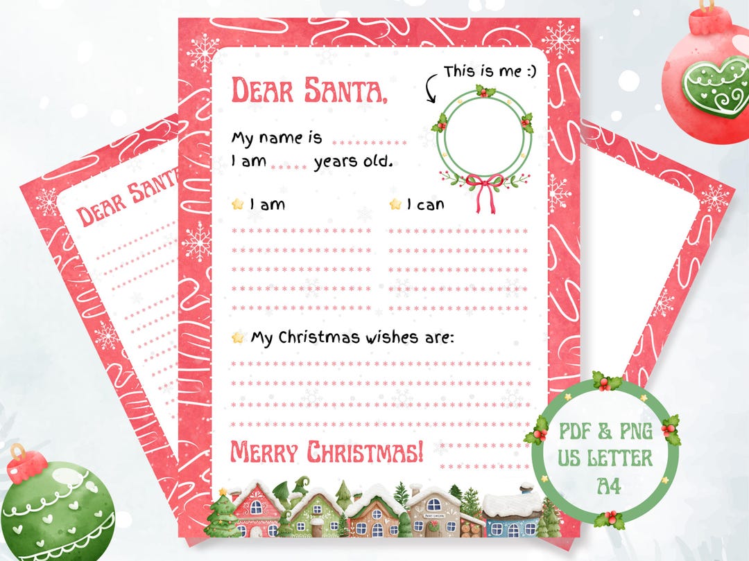 Printable Letter to Santa Template, Kids Christmas Wish List (instant ...