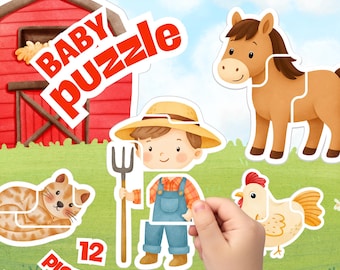 Farm Animals Matching Game, Printable Puzzle for Toddlers & Preschool