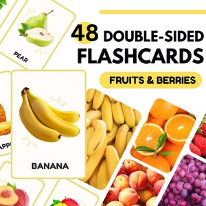 Fruits and Berries Flashcards, Montessori Flashcards Printable, Fruits Matching Game, Kids Flashcards, Toddlers Preschool Instant Download