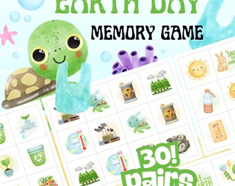 Juego de memoria del Día de la Tierra, actividad de aprendizaje para salvar la Tierra, ecología para niños (descarga instantánea)