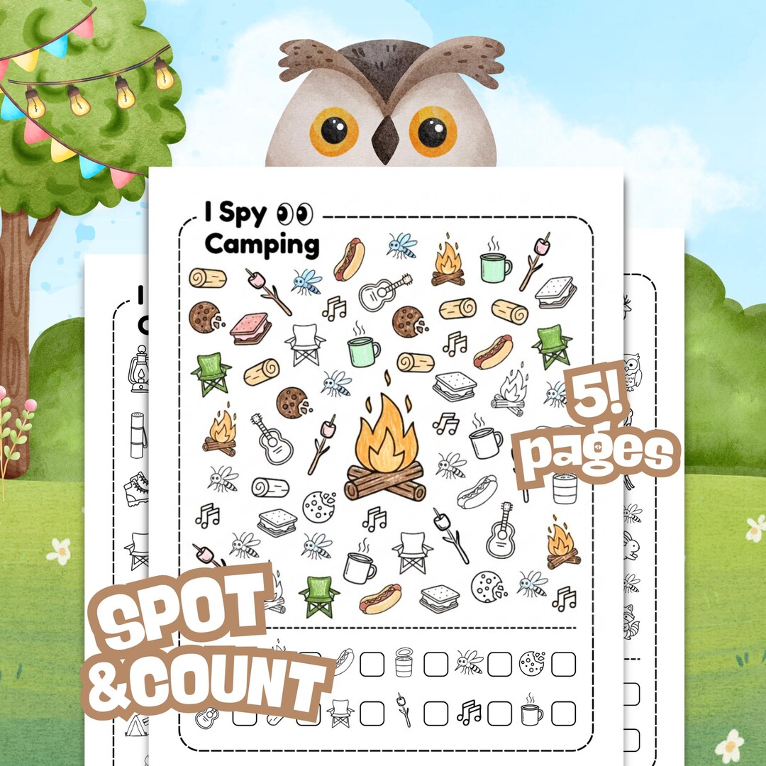 Camping I Spy Game, Printable Kids Activity, Search and Color Puzzles ...