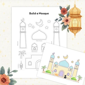 Build a Mosque – Cut & Paste Craft, Islamic Art Kit for Kids, Muslim Kids Activity, Instant Download