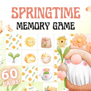 Frühlings-Memory-Spiel für Kinder- & Familien-Spass, druckbare Matching-Karten, Kinder-Klassenzimmer-Aktivität, Kleinkind-Vorschulspiel, 120 Karten