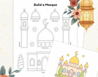 Build Your Masjid – Paper Craft Mosque, Cut & Paste Activity, Islamic Art for Kids, Muslim Preschool Learning, Instant Download