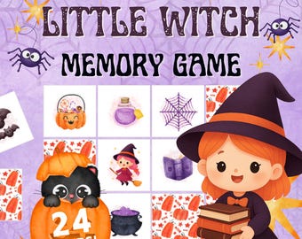 Little Witch Memory Game - Halloween Matching Activity for Kids (Instant Download, PDF)